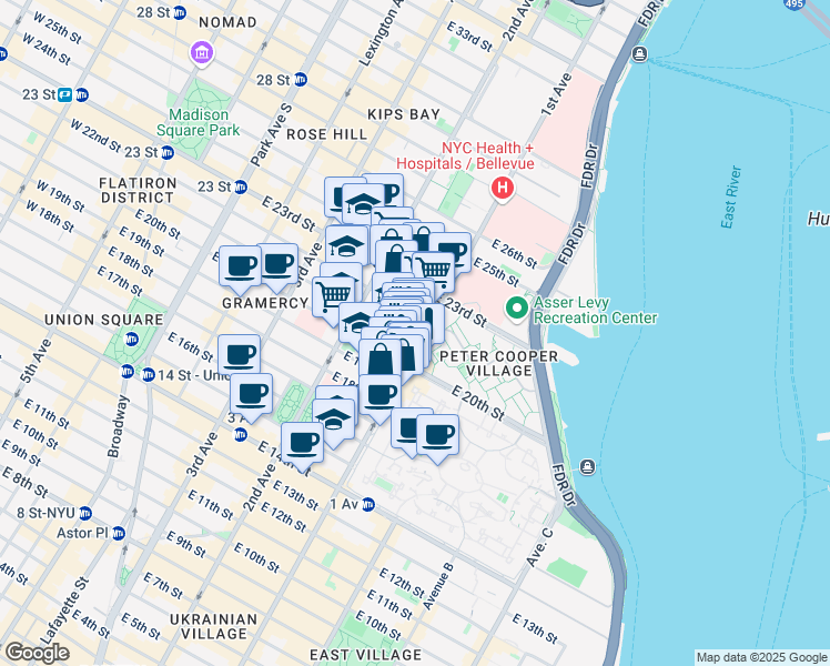 map of restaurants, bars, coffee shops, grocery stores, and more near in New York