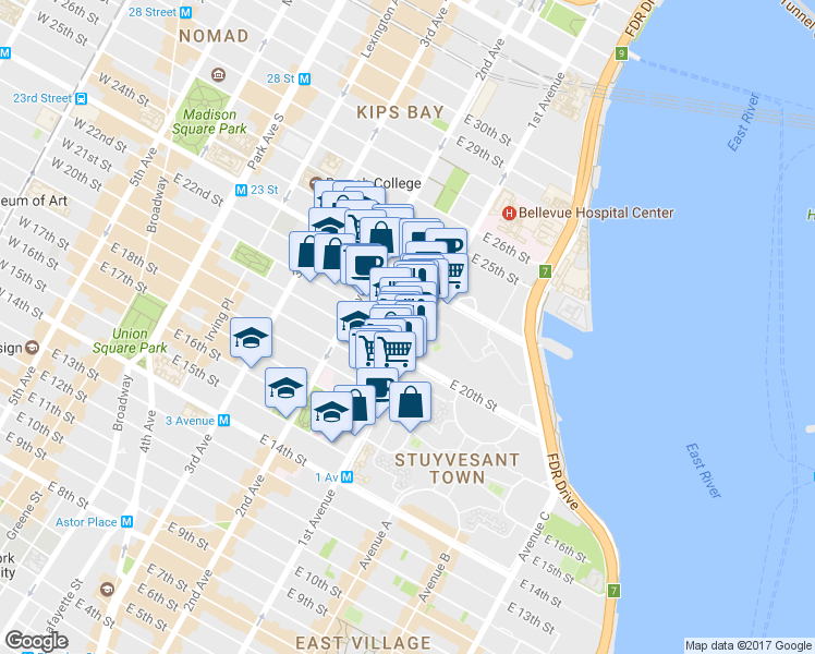 map of restaurants, bars, coffee shops, grocery stores, and more near in New York