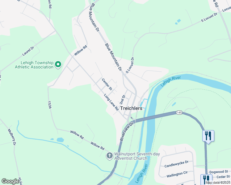 map of restaurants, bars, coffee shops, grocery stores, and more near 4359 3rd Street in Walnutport