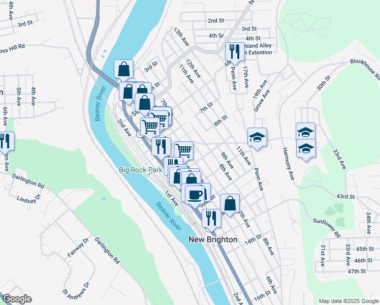 map of restaurants, bars, coffee shops, grocery stores, and more near 605 9th Street in New Brighton