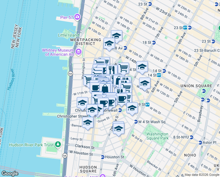 map of restaurants, bars, coffee shops, grocery stores, and more near in New York
