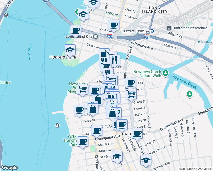 map of restaurants, bars, coffee shops, grocery stores, and more near 1059 Manhattan Avenue in Brooklyn