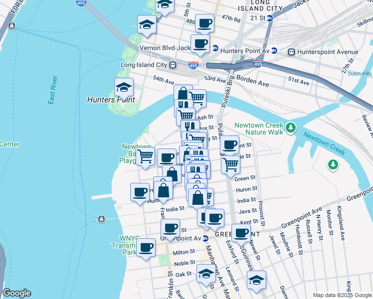 map of restaurants, bars, coffee shops, grocery stores, and more near 1059 Manhattan Avenue in Brooklyn