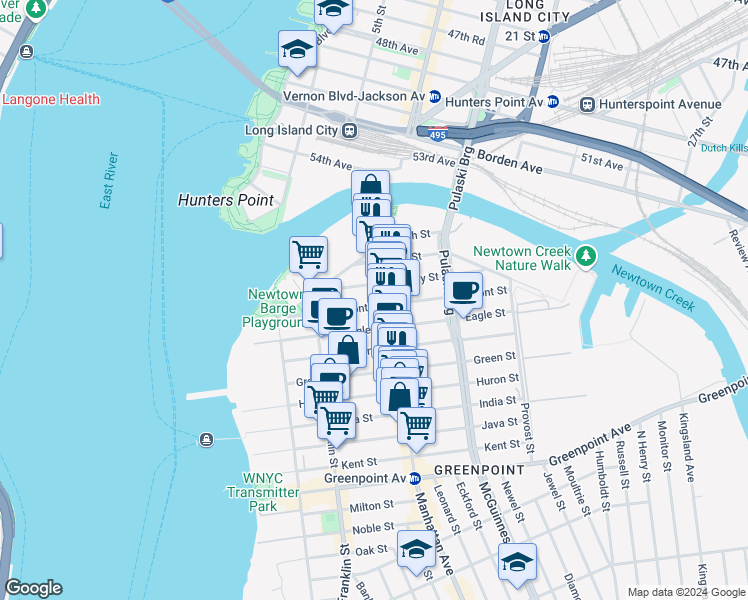 map of restaurants, bars, coffee shops, grocery stores, and more near 1059 Manhattan Avenue in Brooklyn
