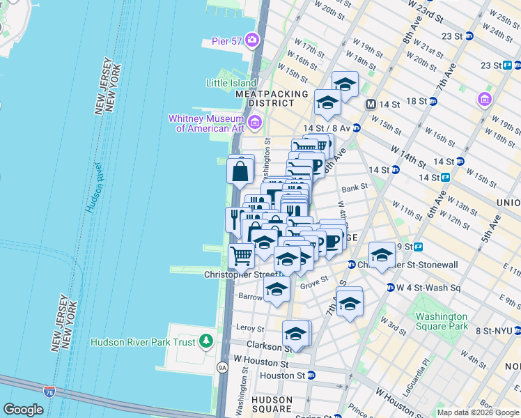 map of restaurants, bars, coffee shops, grocery stores, and more near in New York