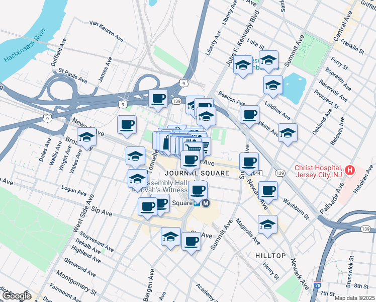 map of restaurants, bars, coffee shops, grocery stores, and more near 786 Newark Avenue in Jersey City