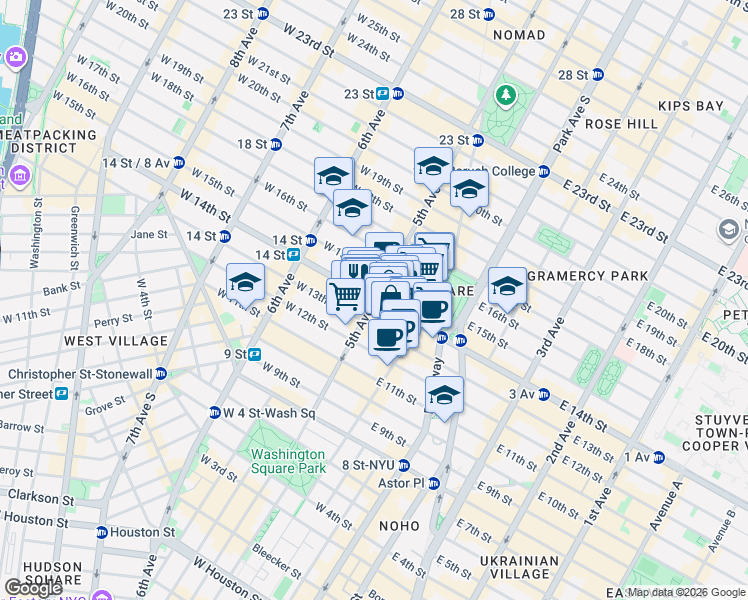 map of restaurants, bars, coffee shops, grocery stores, and more near in New York