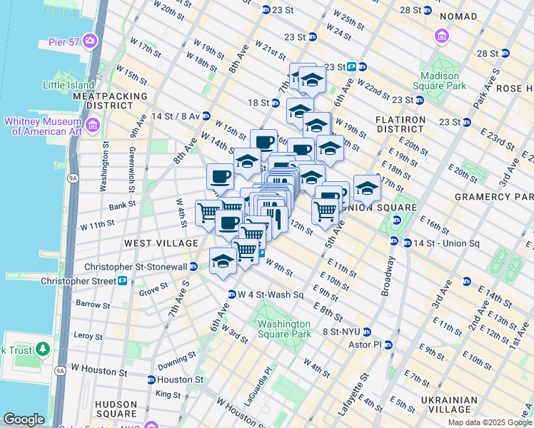 map of restaurants, bars, coffee shops, grocery stores, and more near 485 6th Avenue in New York