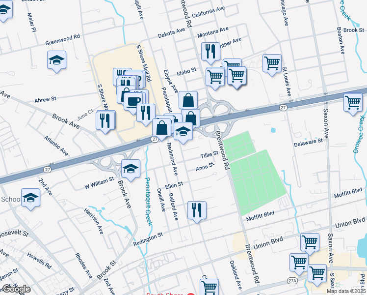 map of restaurants, bars, coffee shops, grocery stores, and more near in Suffolk County