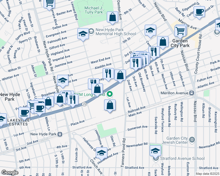 map of restaurants, bars, coffee shops, grocery stores, and more near 2040 Jericho Turnpike in New Hyde Park