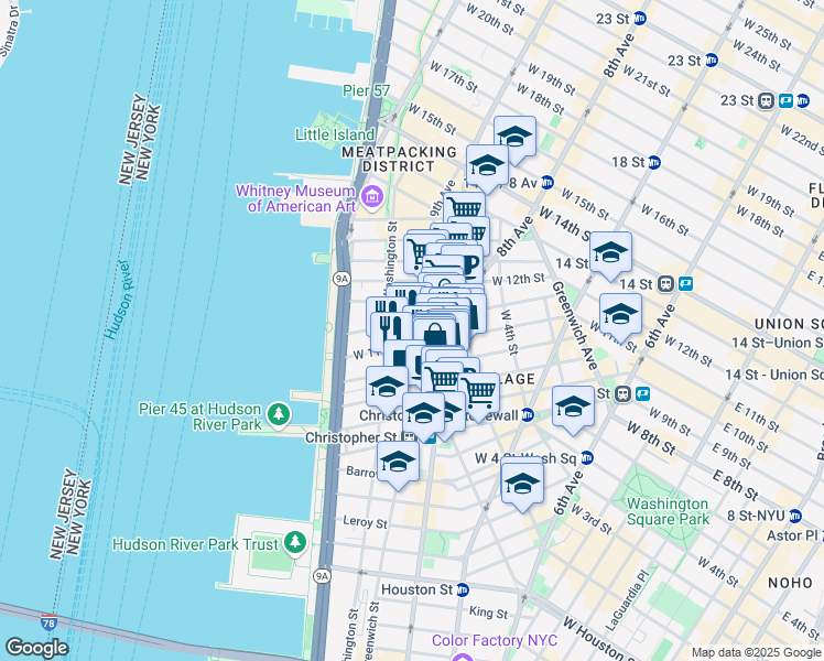 map of restaurants, bars, coffee shops, grocery stores, and more near 316 West 11th Street in New York