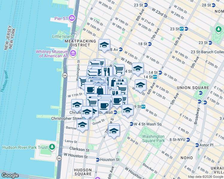 map of restaurants, bars, coffee shops, grocery stores, and more near in New York