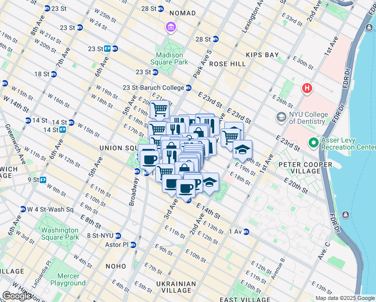 map of restaurants, bars, coffee shops, grocery stores, and more near 192 3rd Avenue in New York