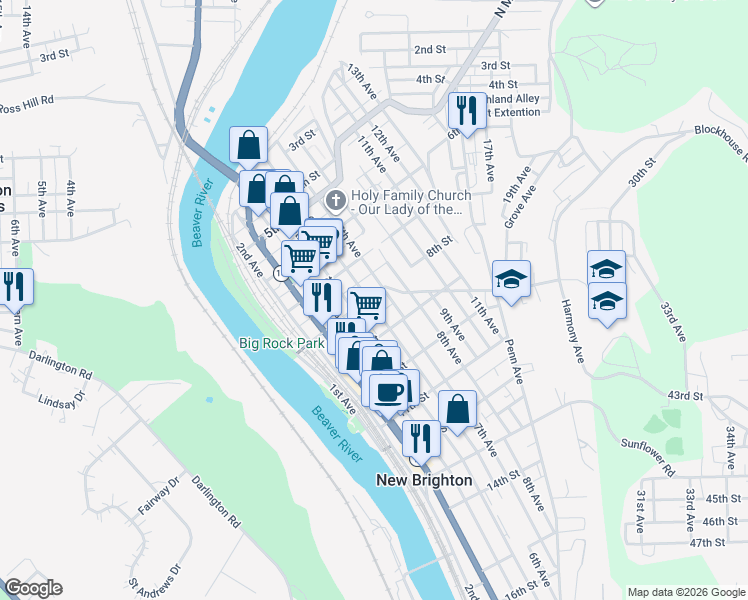map of restaurants, bars, coffee shops, grocery stores, and more near 605 9th Street in New Brighton