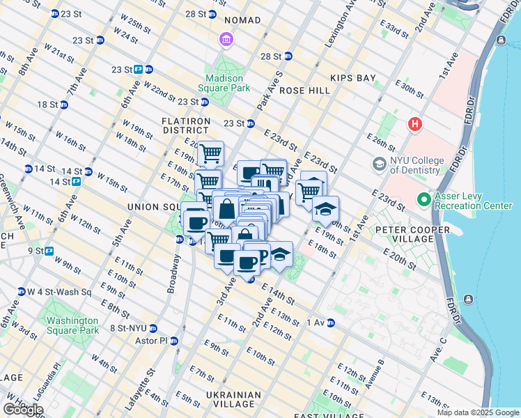map of restaurants, bars, coffee shops, grocery stores, and more near 192 3rd Avenue in New York