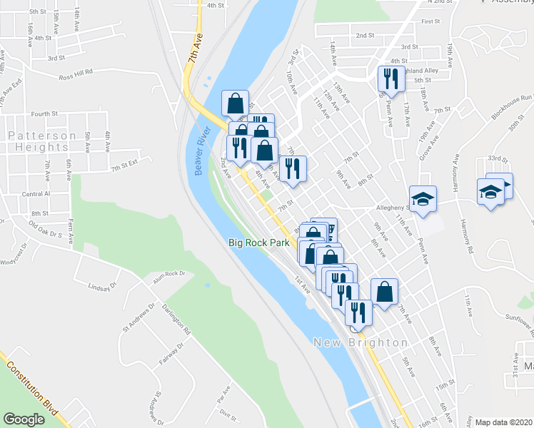 map of restaurants, bars, coffee shops, grocery stores, and more near 214 7th Street in New Brighton