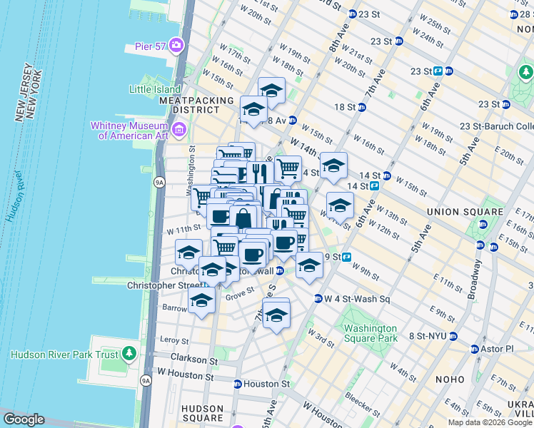 map of restaurants, bars, coffee shops, grocery stores, and more near in New York