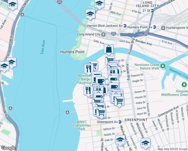 map of restaurants, bars, coffee shops, grocery stores, and more near 387 Franklin Street in Brooklyn