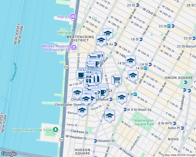 map of restaurants, bars, coffee shops, grocery stores, and more near in New York