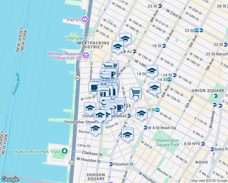 map of restaurants, bars, coffee shops, grocery stores, and more near in New York