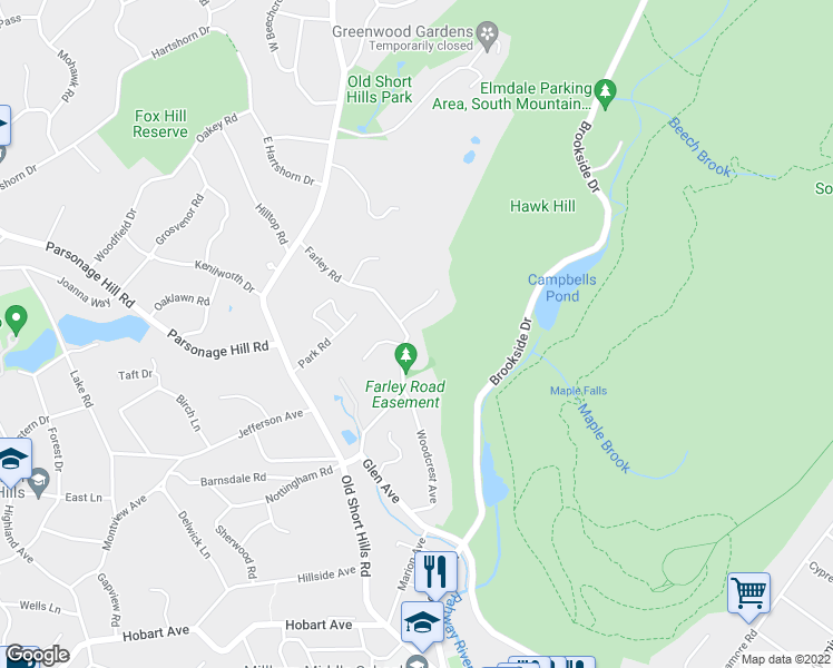 map of restaurants, bars, coffee shops, grocery stores, and more near 46 Farley Road in Essex County