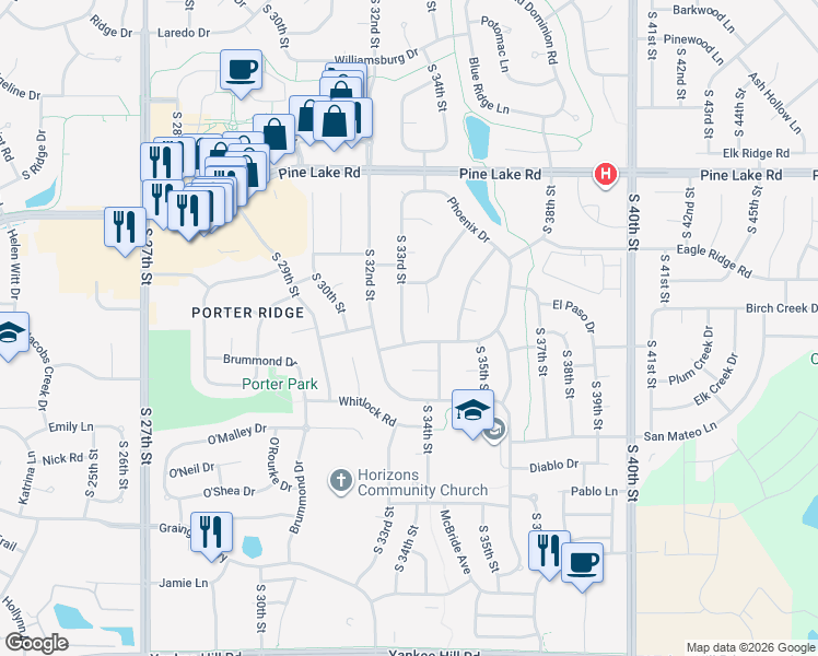 map of restaurants, bars, coffee shops, grocery stores, and more near 3315 Canyon Road in Lincoln