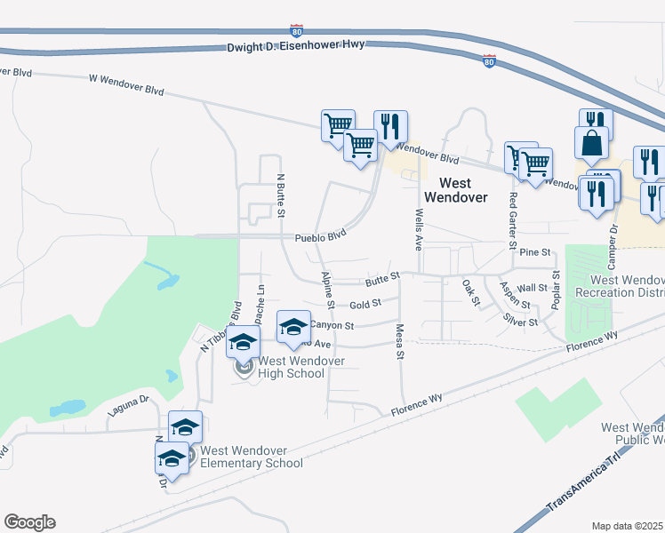 map of restaurants, bars, coffee shops, grocery stores, and more near 1930 Pueblo Boulevard in West Wendover