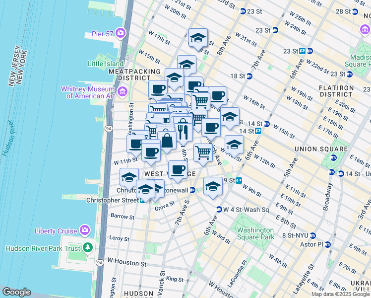 map of restaurants, bars, coffee shops, grocery stores, and more near in New York