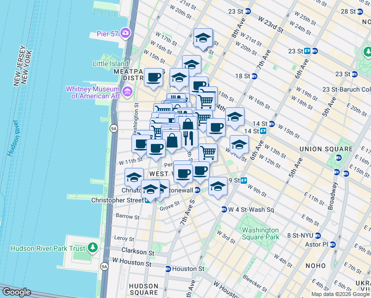 map of restaurants, bars, coffee shops, grocery stores, and more near in New York