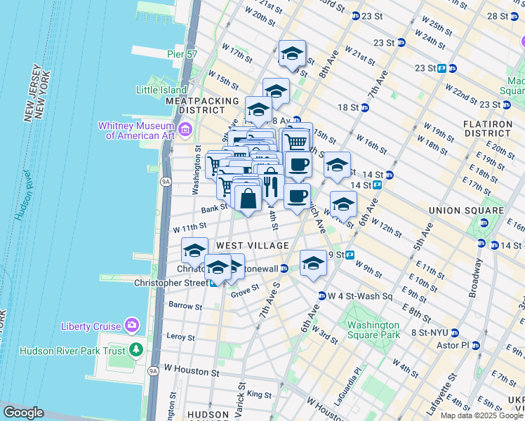 map of restaurants, bars, coffee shops, grocery stores, and more near in New York