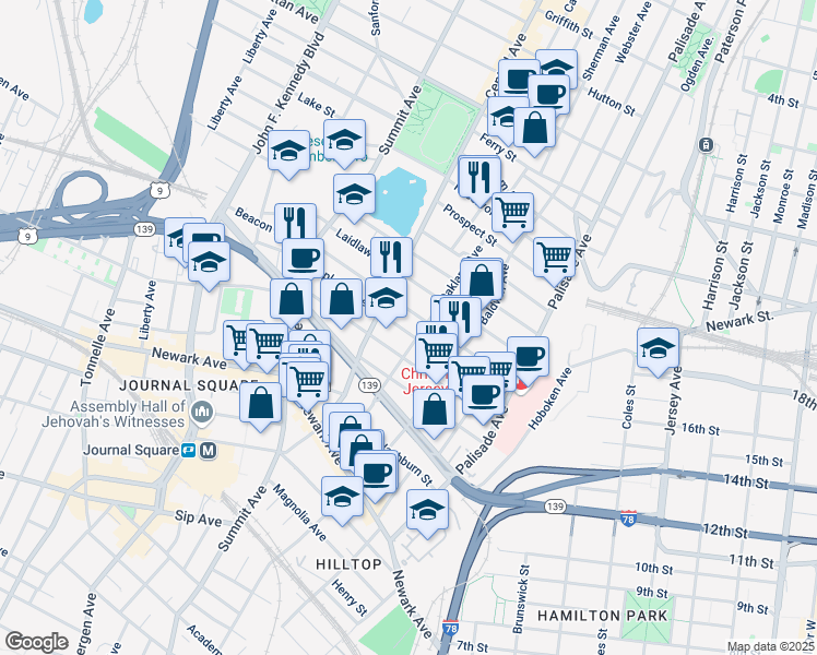 map of restaurants, bars, coffee shops, grocery stores, and more near 113 Beacon Avenue in Jersey City