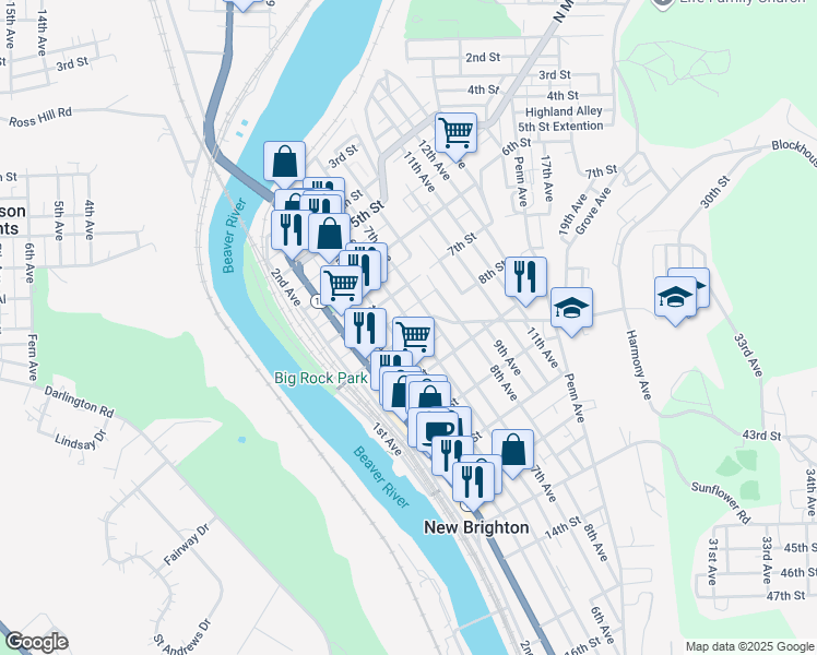 map of restaurants, bars, coffee shops, grocery stores, and more near 709 6th Avenue in New Brighton