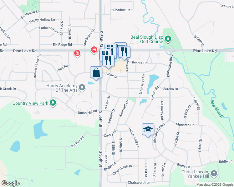 map of restaurants, bars, coffee shops, grocery stores, and more near 5724 Billings Court in Lincoln