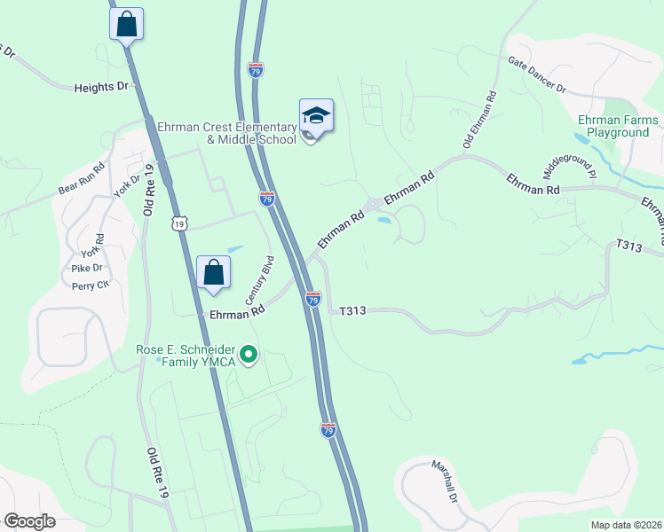 map of restaurants, bars, coffee shops, grocery stores, and more near 313 Stockton Ridge in Cranberry Township