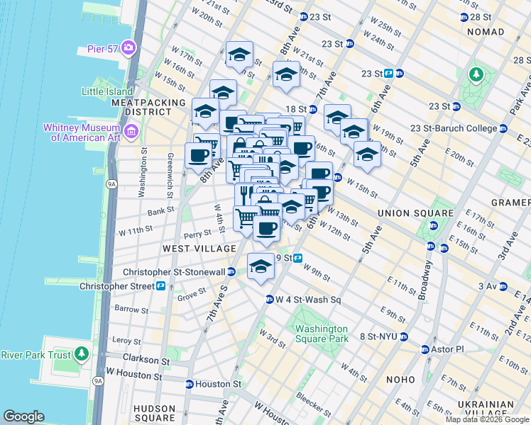 map of restaurants, bars, coffee shops, grocery stores, and more near in New York