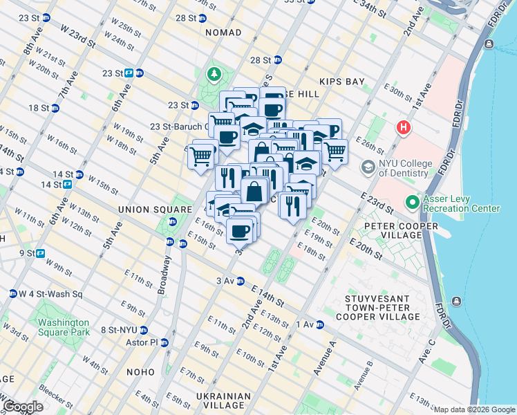 map of restaurants, bars, coffee shops, grocery stores, and more near in New York