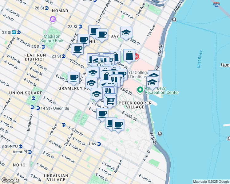 map of restaurants, bars, coffee shops, grocery stores, and more near 355 North St in New York
