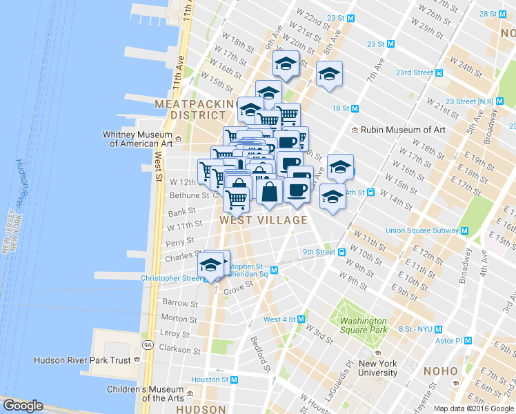 map of restaurants, bars, coffee shops, grocery stores, and more near in New York