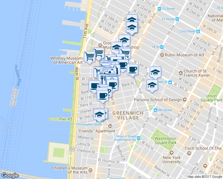 map of restaurants, bars, coffee shops, grocery stores, and more near in New York
