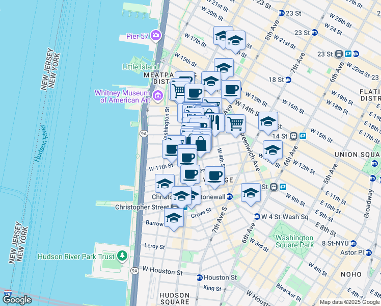 map of restaurants, bars, coffee shops, grocery stores, and more near in New York