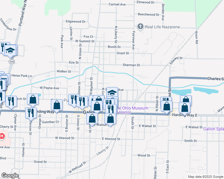 map of restaurants, bars, coffee shops, grocery stores, and more near 233 Jan Court in Galion