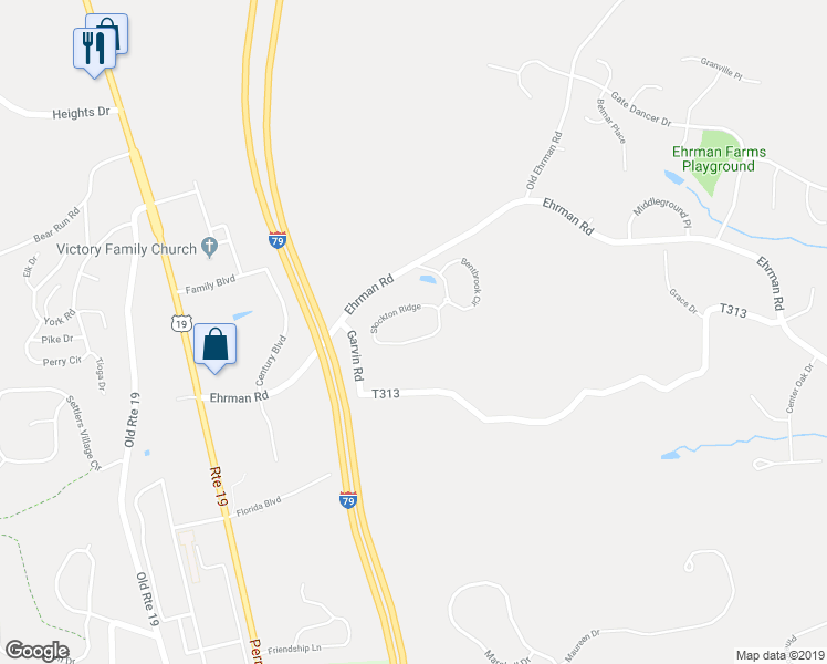 map of restaurants, bars, coffee shops, grocery stores, and more near 908 Stockton Ridge in Cranberry Township