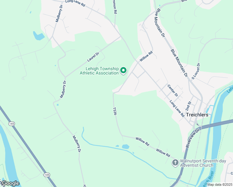 map of restaurants, bars, coffee shops, grocery stores, and more near 389 Willow Road in Walnutport