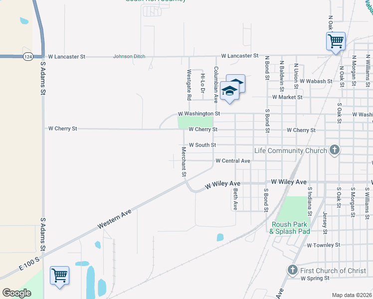 map of restaurants, bars, coffee shops, grocery stores, and more near 301-399 Merchant Street in Bluffton