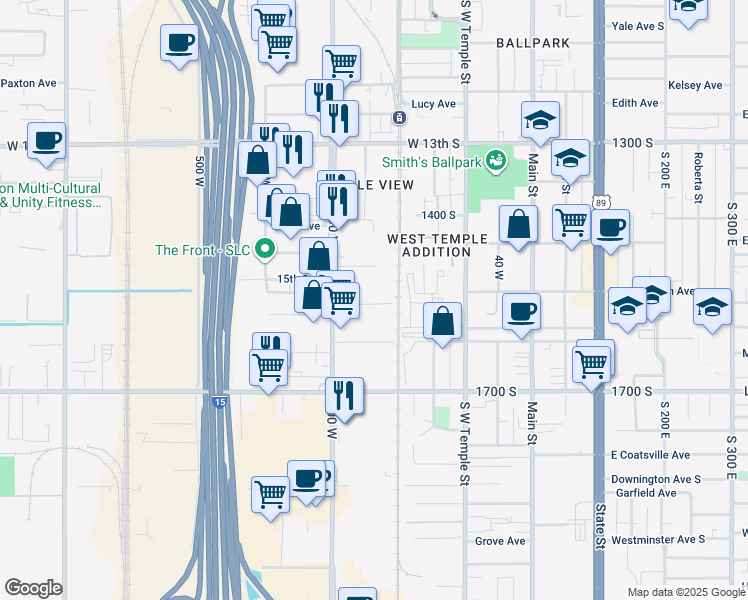 map of restaurants, bars, coffee shops, grocery stores, and more near 238 Paramount Avenue in Salt Lake City