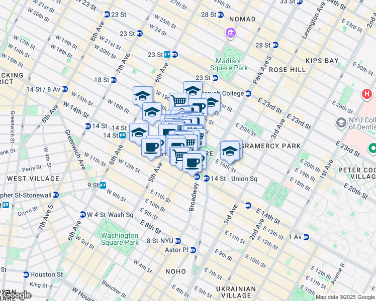 map of restaurants, bars, coffee shops, grocery stores, and more near in New York