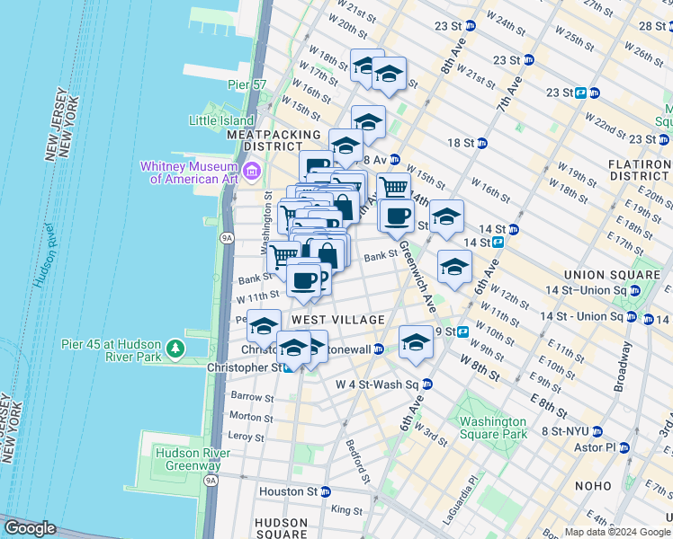 map of restaurants, bars, coffee shops, grocery stores, and more near in New York