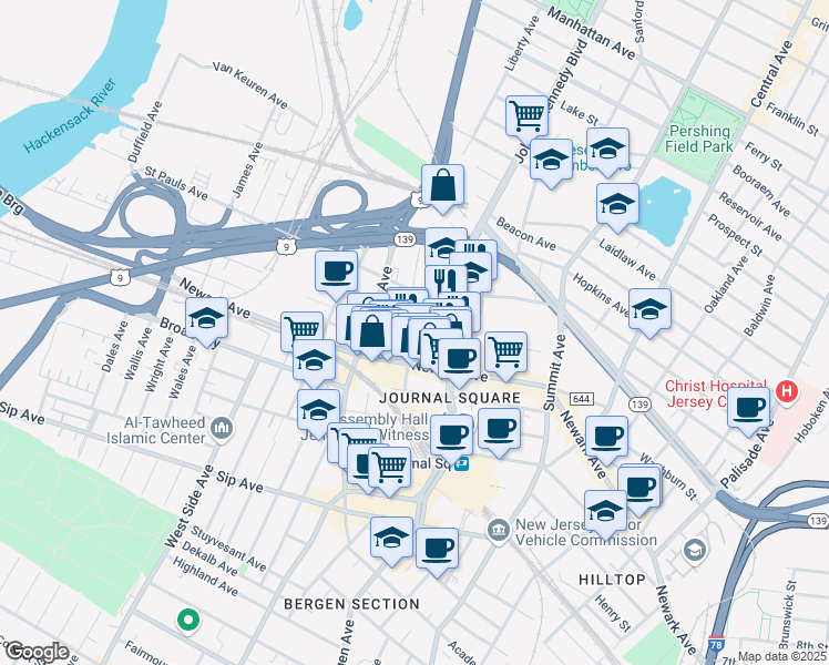 map of restaurants, bars, coffee shops, grocery stores, and more near 21 Skillman Avenue in Jersey City