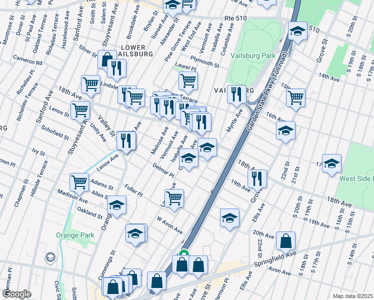 map of restaurants, bars, coffee shops, grocery stores, and more near 230 Isabella Avenue in Irvington