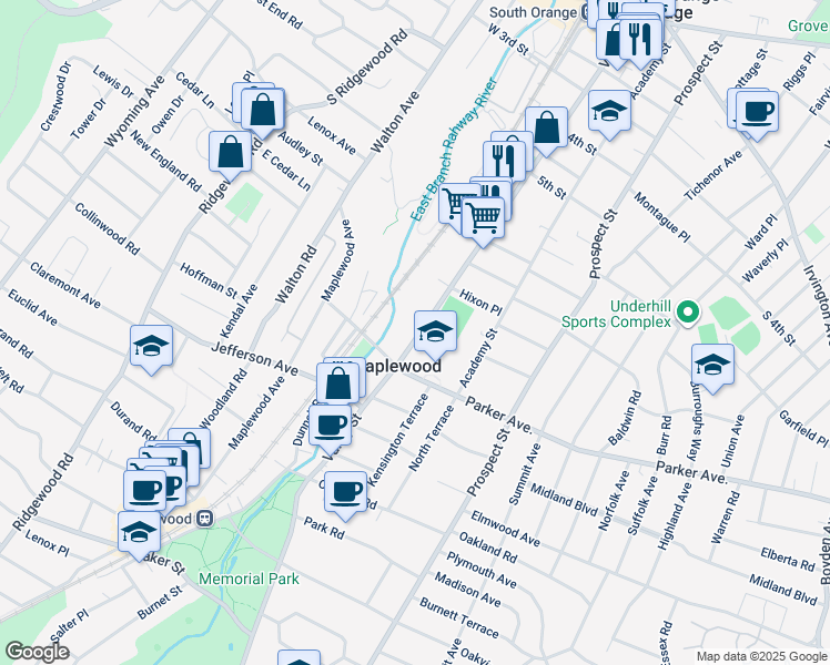 map of restaurants, bars, coffee shops, grocery stores, and more near 463 Valley Street in Maplewood
